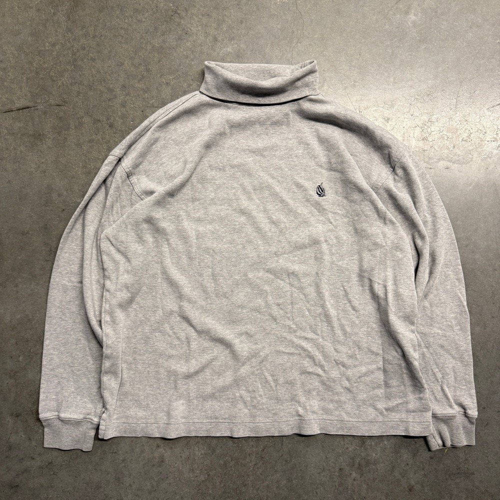 Nautica Mens Heather Gray Turtleneck Long Sleeve Cotton Logo Shirt Large